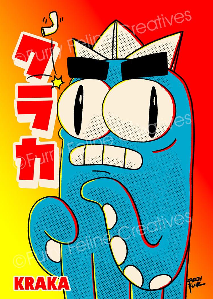 5 x 7 Kraka The Kraken Premium Art Print Collection - Furry Feline Creatives