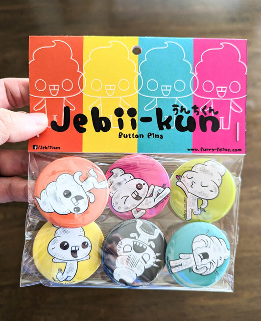 Jebii-kun Button Pins Set of 6 - Furry Feline Creatives