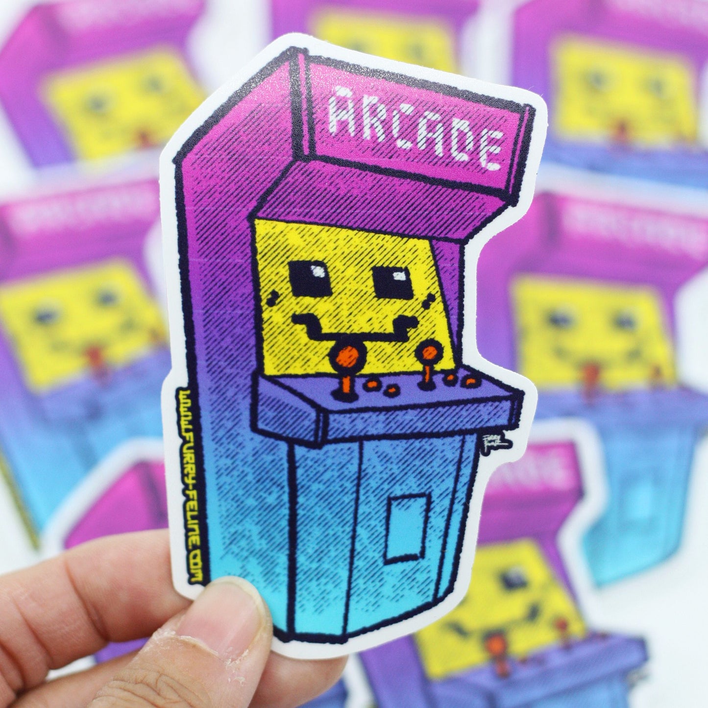 Retro Arcade Vinyl Sticker - Furry Feline Creatives