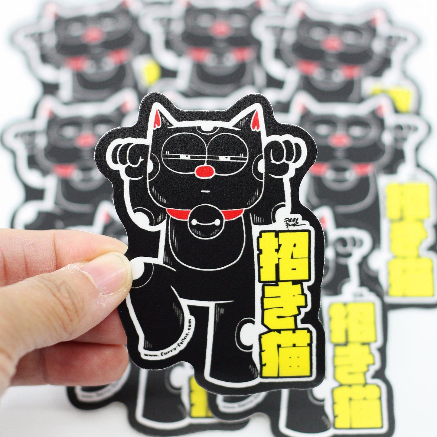 Maneki Neko Purridge Black Vinyl Sticker - Furry Feline Creatives