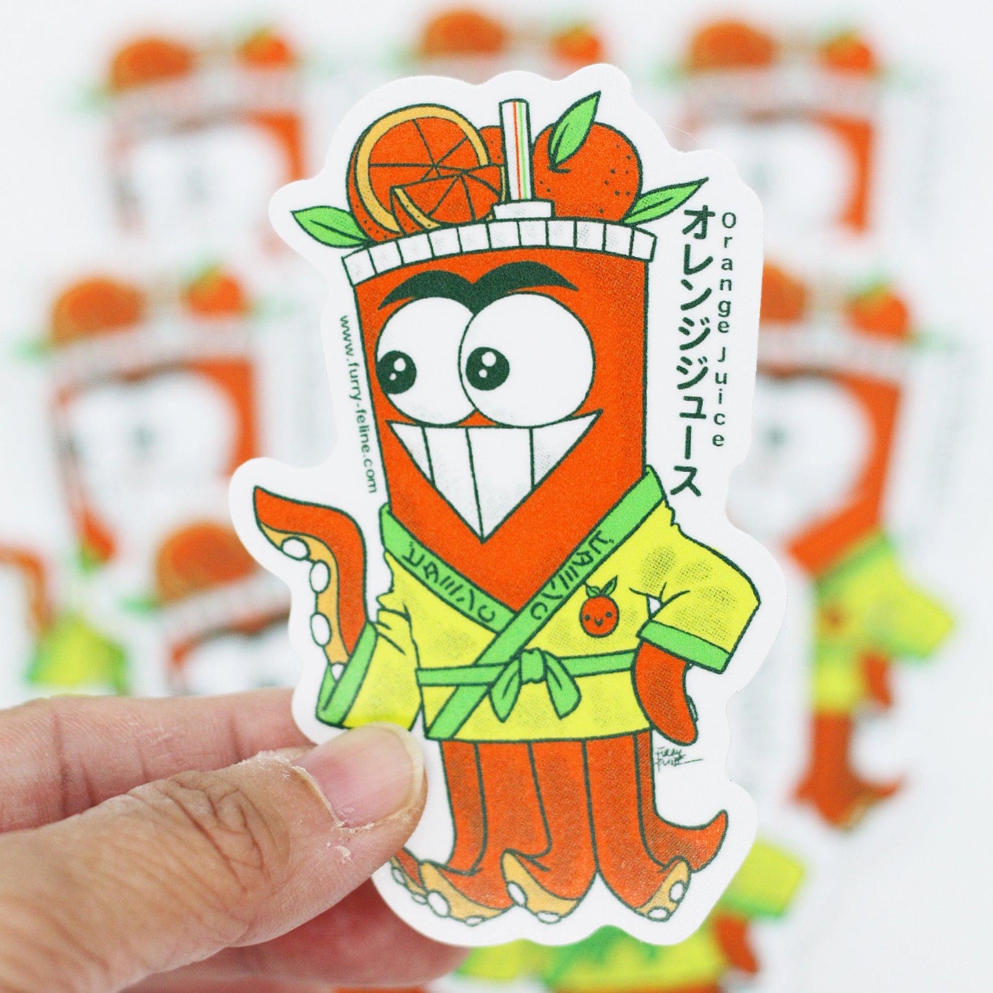 Orange Juice Chef Tako Vinyl Sticker - Furry Feline Creatives
