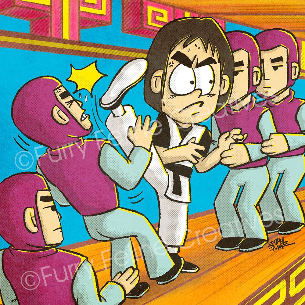 Classic Retro Arcade Martial Art Master 8x8 Premium Art Print - Furry Feline Creatives