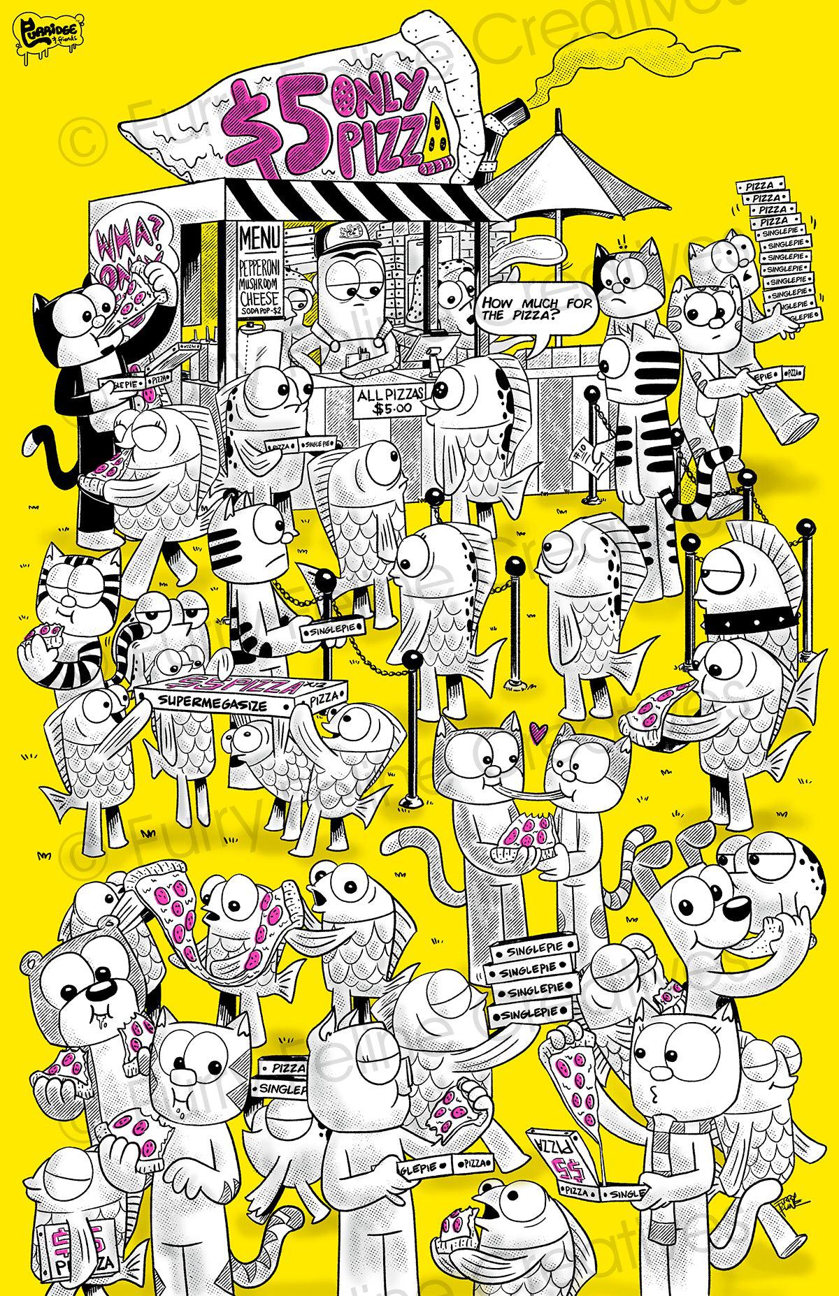 11x17 Five Dollar Pizza Premium Art Print - Furry Feline Creatives