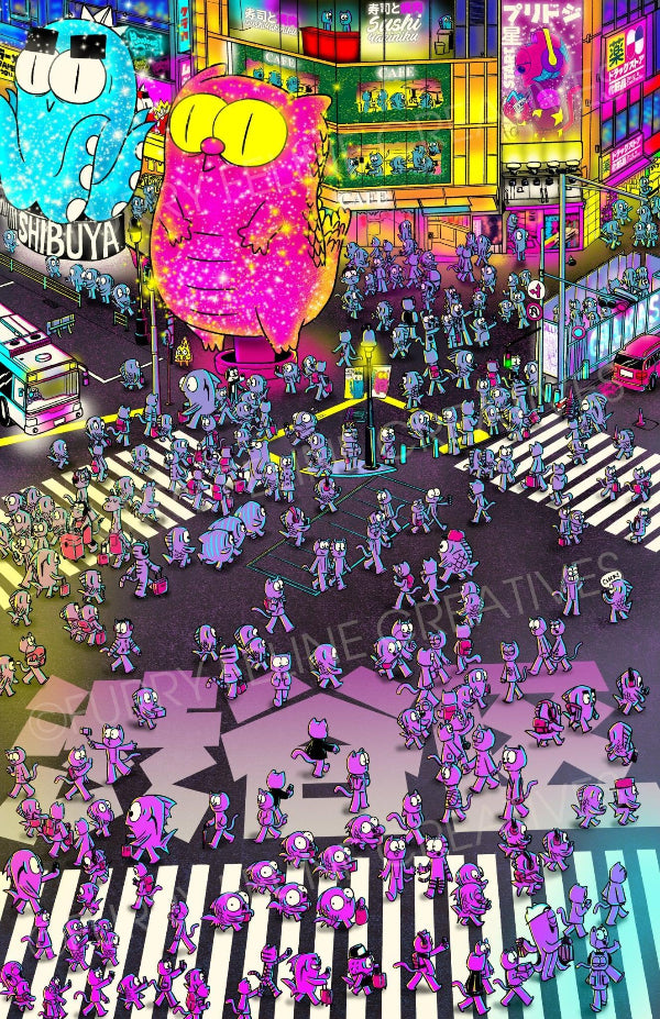11x17 Shibuya Crossing Premium Art Print - Furry Feline Creatives