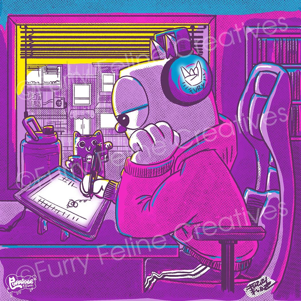 Lo-fi Purridge 8x8 Premium Art Print - Furry Feline Creatives