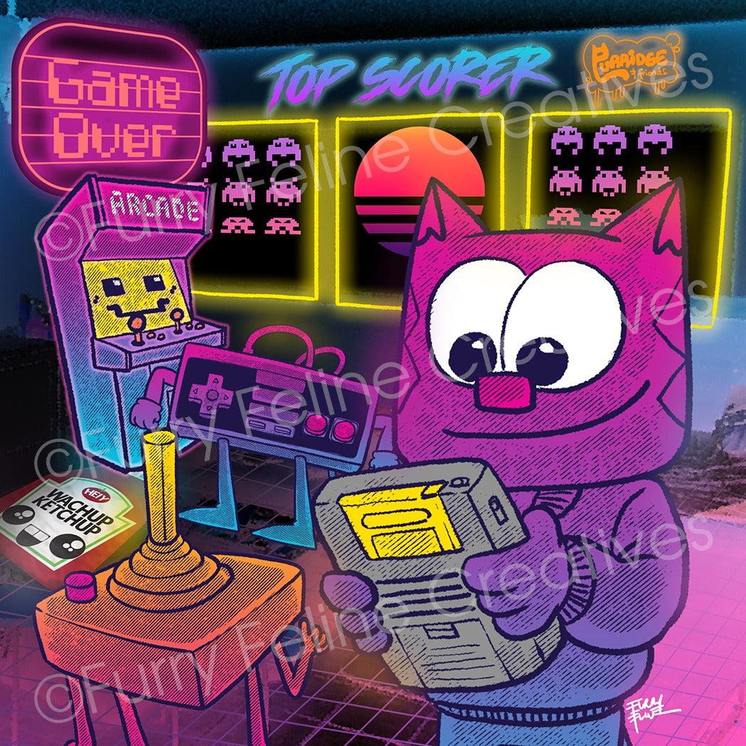 Top Scorer Retro Gamer 8x8 Premium Art Print - Furry Feline Creatives