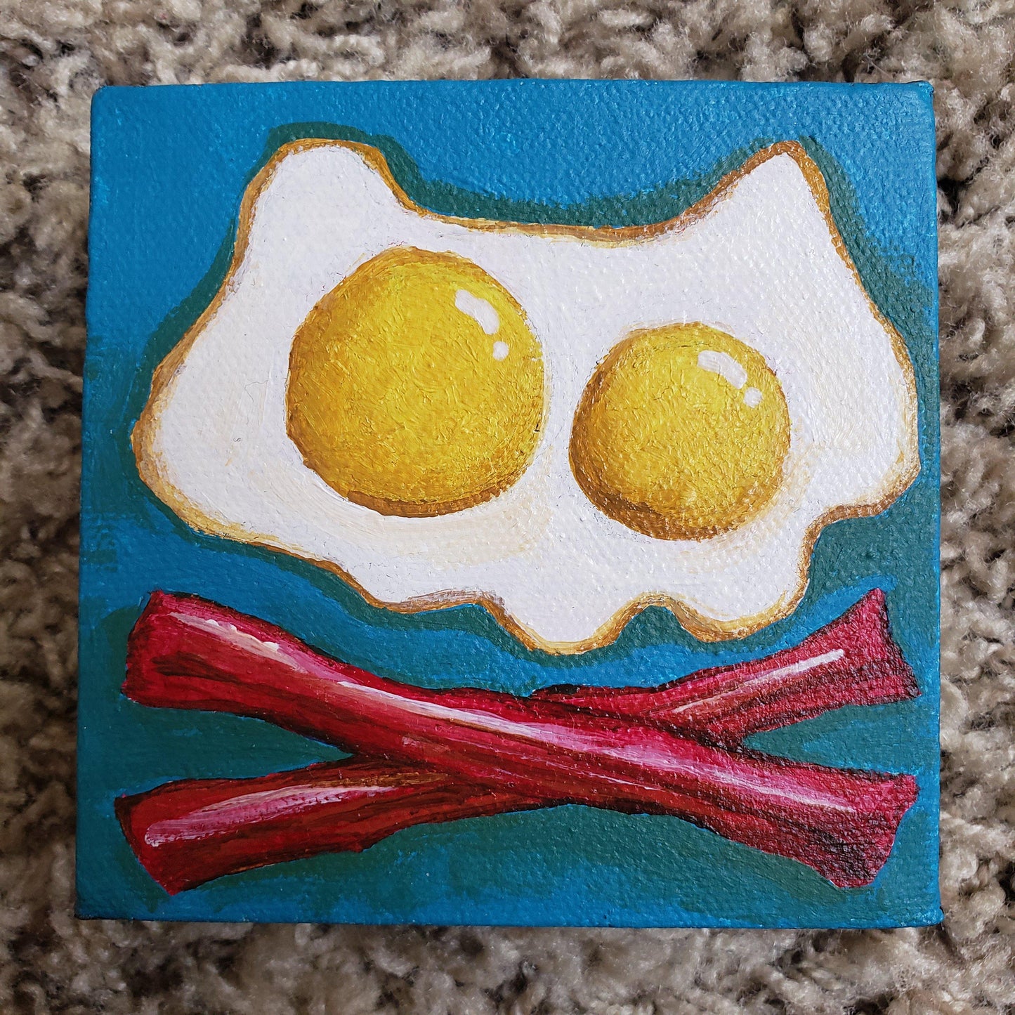 Original Bacon and Eggs 4x4 Art Canvas - Purridge & Friends - Furry Feline Creatives