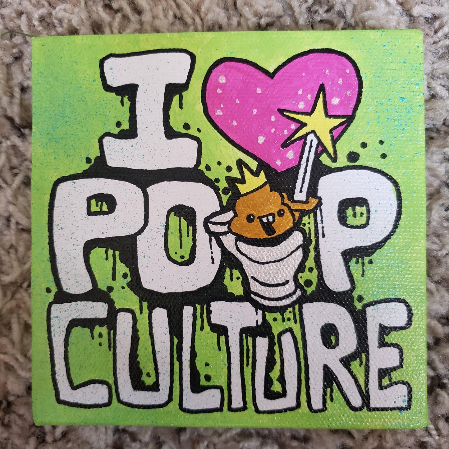 Original I Heart Poop Culture 5x5 Art Canvas - I Heart Poop Culture - Furry Feline Creatives