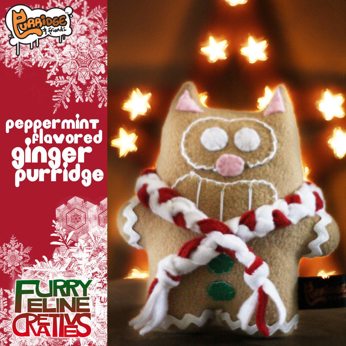 Handmade Peppermint Gingerbread Purridge 7" Plush - Furry Feline Creatives