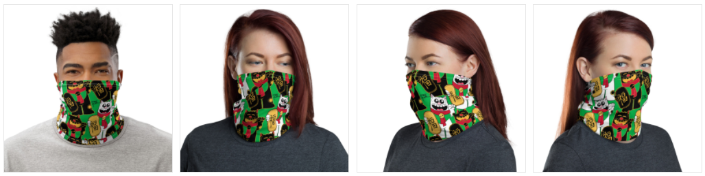 Maneki Neko Face Mask / Neck Gaiter - Purridge & Friends - Furry Feline Creatives