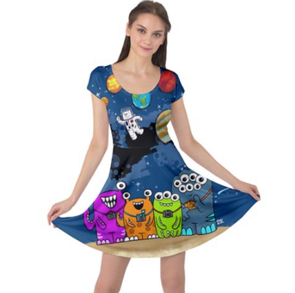 Merry Monstropus Cap Sleeve Dress - Furry Feline Creatives