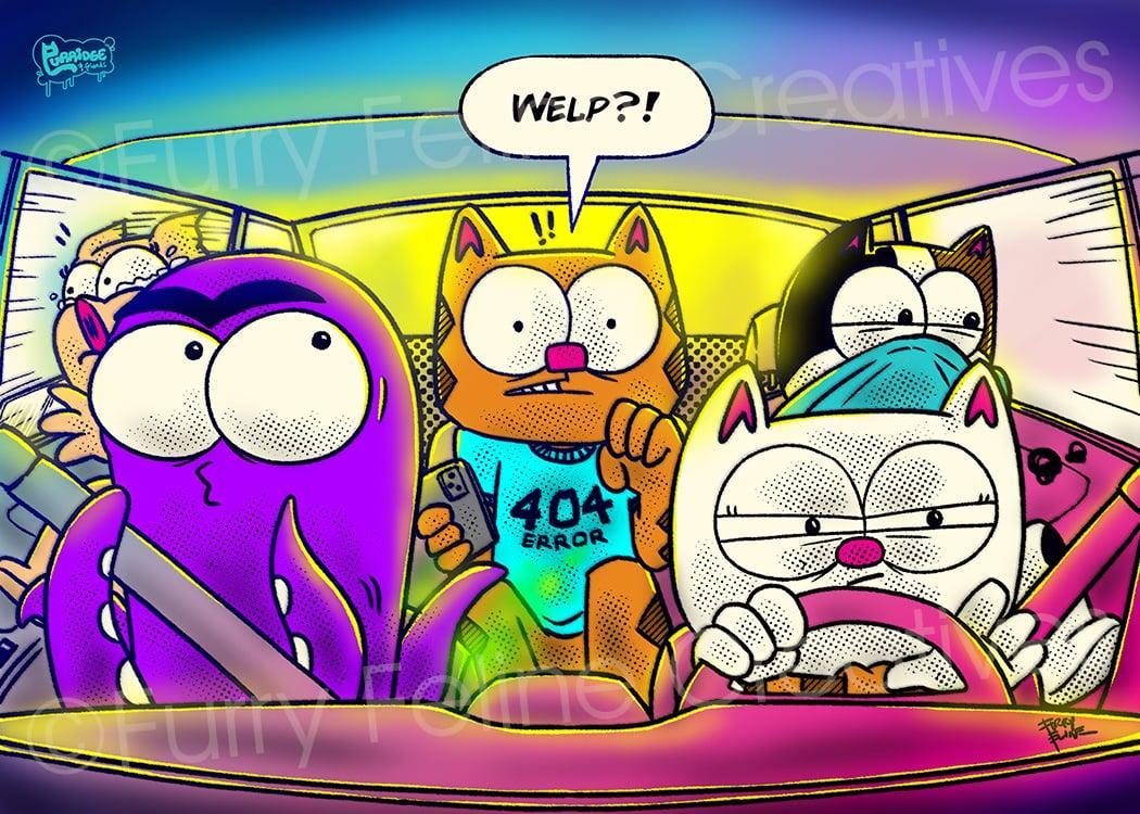 5x7 Roadtrip Whodunnit Premium Art Print Furry Feline Creatives