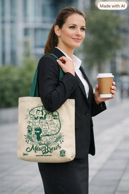 Mew Brews Coffee Company Heavy Duty Silkscreened Tote