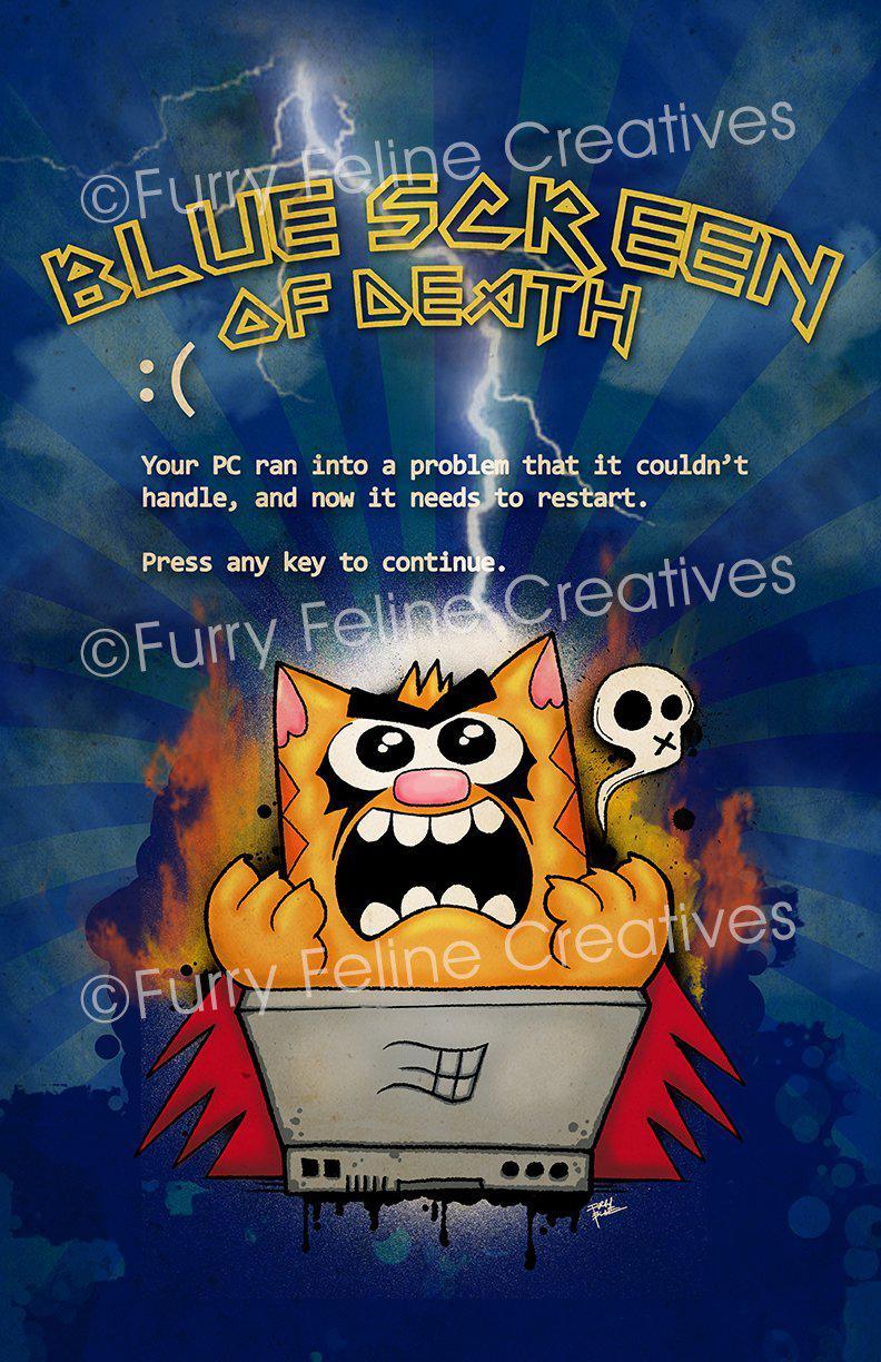 11x17 Blue Screen Of Death Print - Furry Feline Creatives 