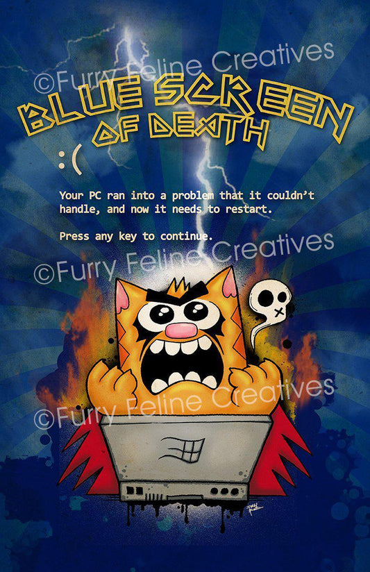 11x17 Blue Screen Of Death Print - Furry Feline Creatives 