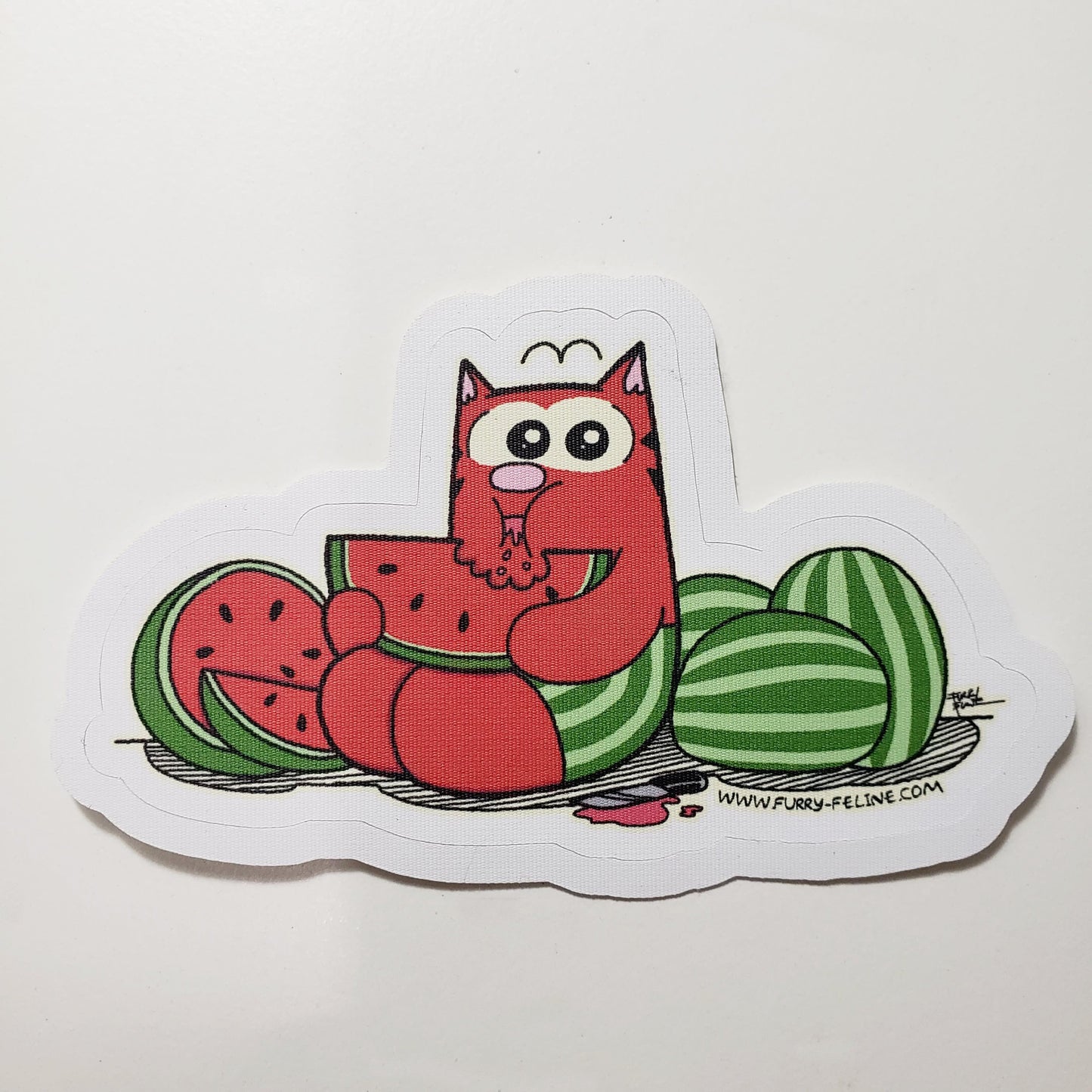 Watermelon Ringo Reusable Sticker - Purridge & Friends - Furry Feline Creatives 
