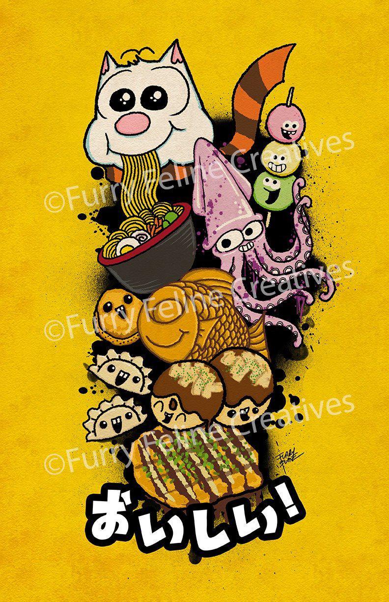 11x17 Japanese Street Food Print - Purridge & Friends - Furry Feline Creatives 
