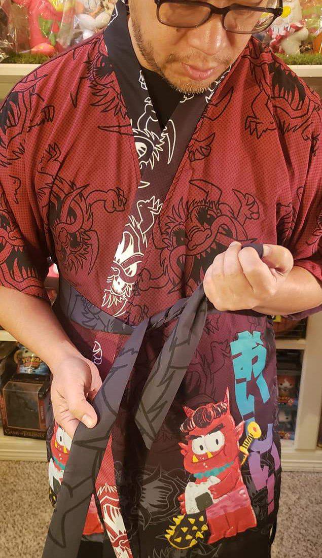 Oni With Onigiri Unisex Chiffon Happi Kimono